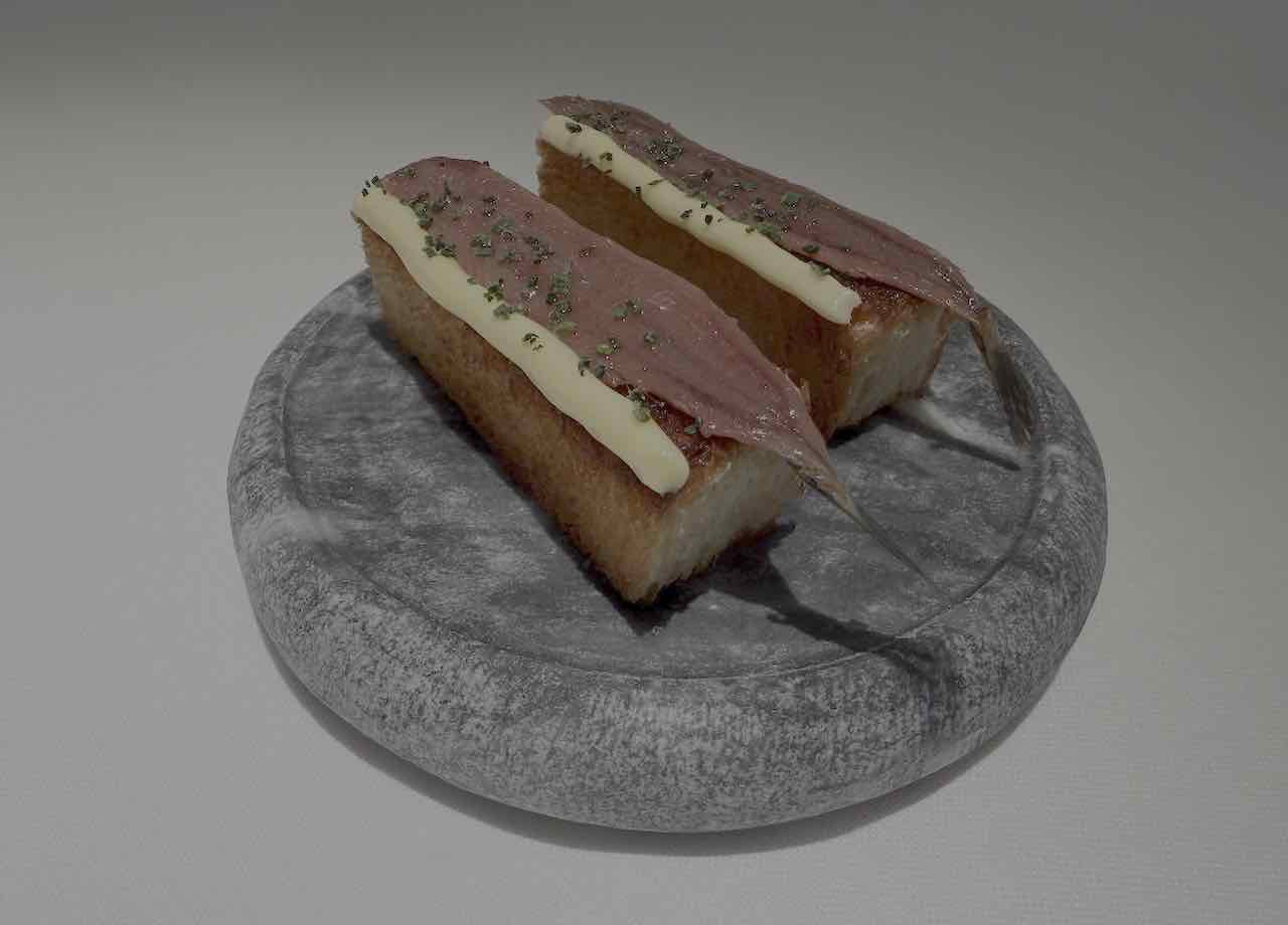 Anchoas maduradas un año, brioche y mantequilla ahumada · Restaurante Juan Carlos Ferrando · Logroño · La Rioja
