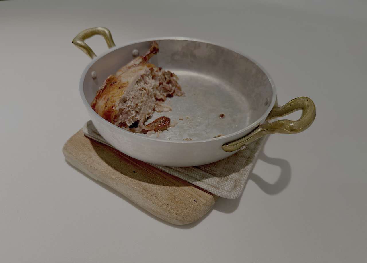 Cazuela de codorniz de maíz rellena de foie, celeri asado y jugo de ave · Restaurante Juan Carlos Ferrando · Logroño · La Rioja
