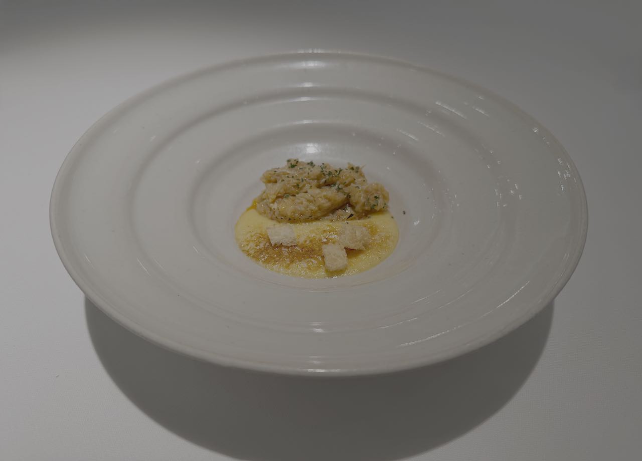 Centollo guisado al estilo tradicional, holandesa cítrica y costrones de pan · Restaurante Juan Carlos Ferrando · Logroño · La Rioja